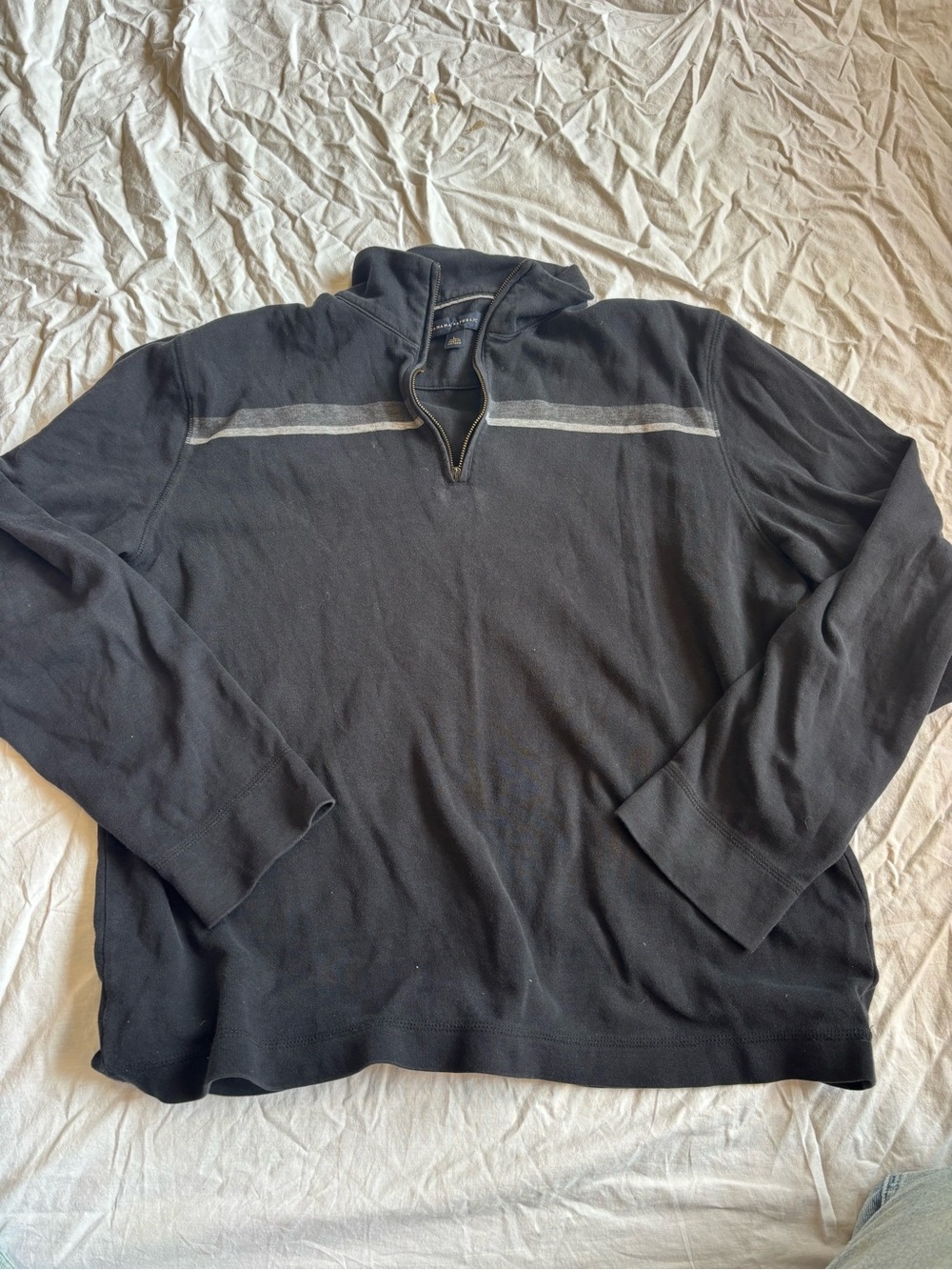 Banana Republic Black Half-Zip Sweater with Light Gray Chest Stripe